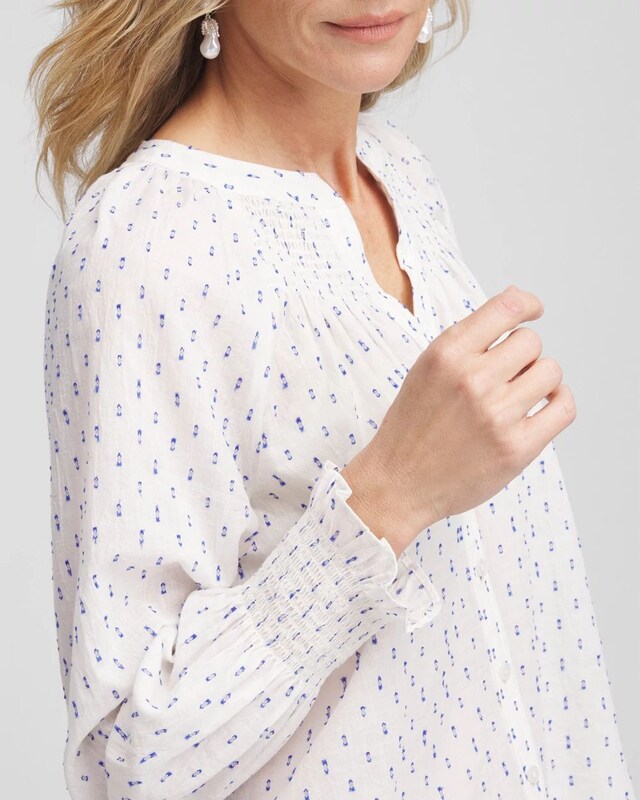 Smocked Split-neck Blouse - image 4